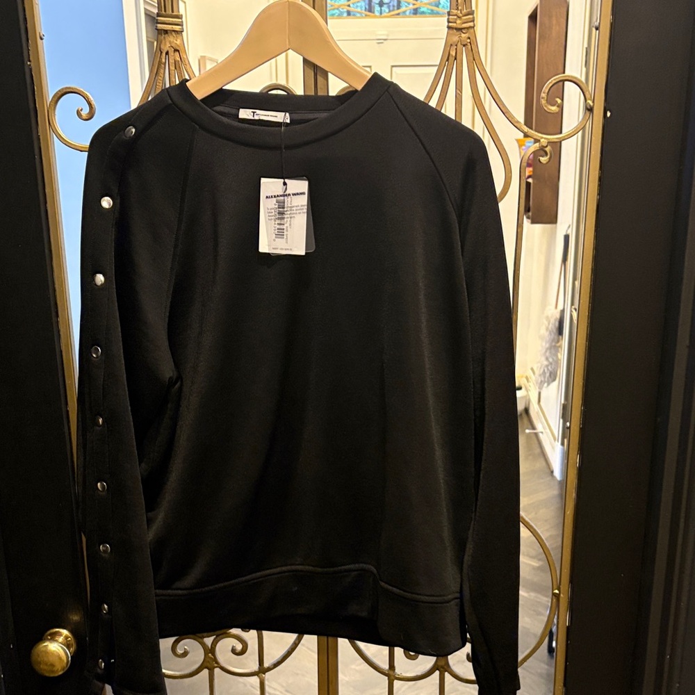 Alexander Wang Black Crewneck Sweater with Snap-Button Sleeve nwt cold sleeve - Picture 2 of 8
